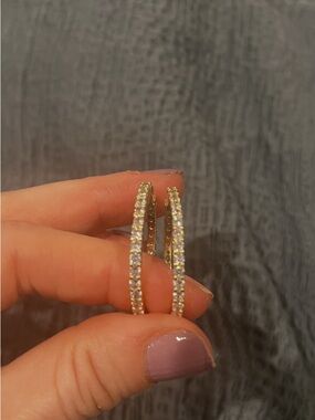 Adina Eden Gold 45mm CZ Hoop Earrings - Sparkling Clear Stones